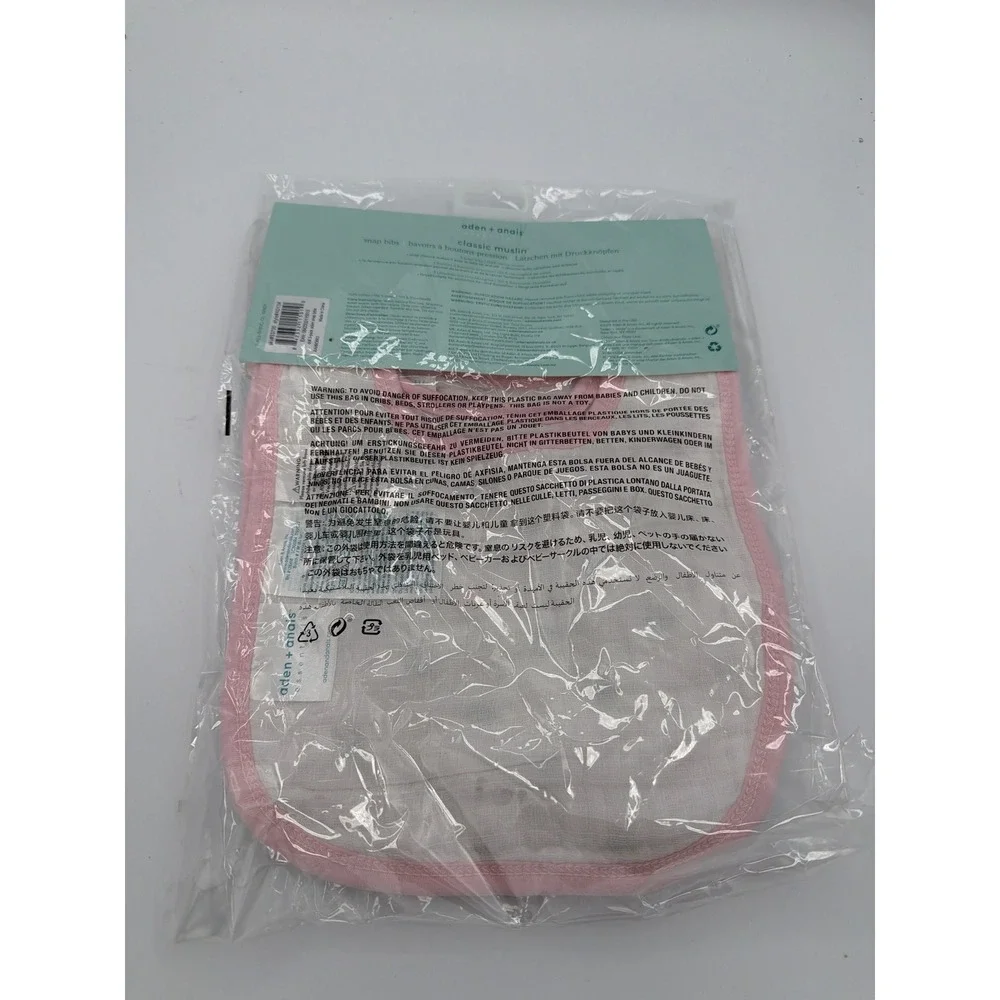 Aden + Anais Essentials Classic Muslin Snap Bibs 3-Pack Pink Grey Stars NEW
